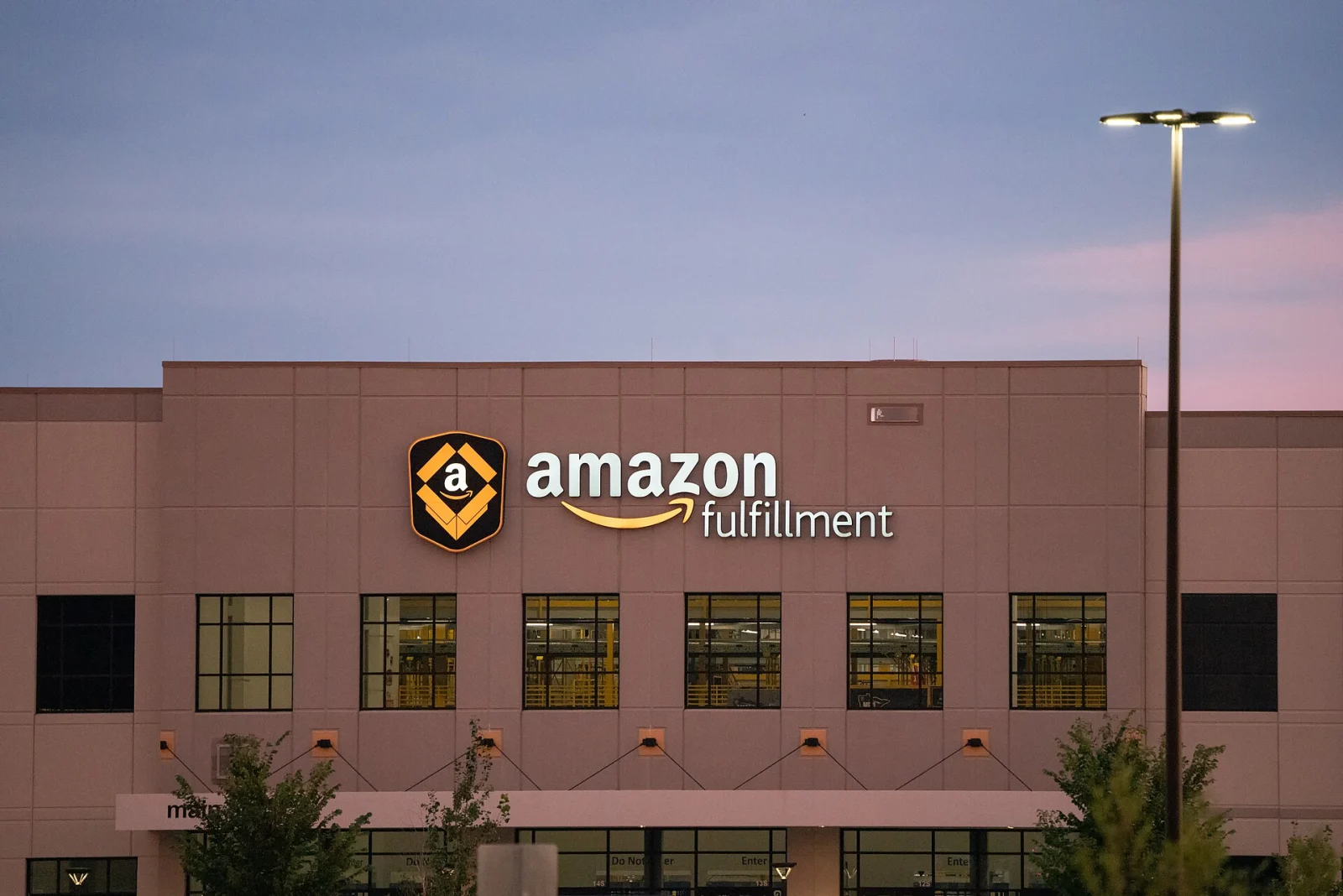Amazon fulfillment center with company signage in Shakopee, Minnesota.